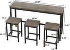 Merax Modern Design 4-Piece Counter Height Extra Long Dining Table Set with 3 Stools and Side Table with Footrest,Space-Saving Pub Kitchen Set,Easy Assembly,Brown Gray