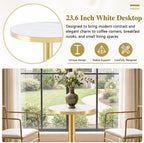 TesNus 23.6" Small Round Dining Table for 2, Circle Tulip Table, Faux Marble Top with Gold Metal Pedestal Base, Modern Leisure Coffee Table for Small Spaces, Cafe, Office, White&Gold