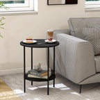 Side Table,Round End Table with 2 Storage Shelves| Compact Side Tables for Living Room, Couch, Office & Bedroom | Narrow Accent Table as Space-Saving Small Bedside Table 18x18x22in(Black)