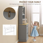 Kitchen Pantry Unit 71 inch, freestanding, Adjustable Shelves Three Heights, Wide countertop for Cable, Gray Oak Yellow Finish
