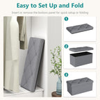 30 Inches Storage Ottoman, Folding Storage Ottoman Bench,Ottomans Foot Rest, End of Bed Bench 400LBS, Ottomans Bench Storage for Bedroom, Entryway, Living Room, Grey, 15" D x 30" W x 15" H