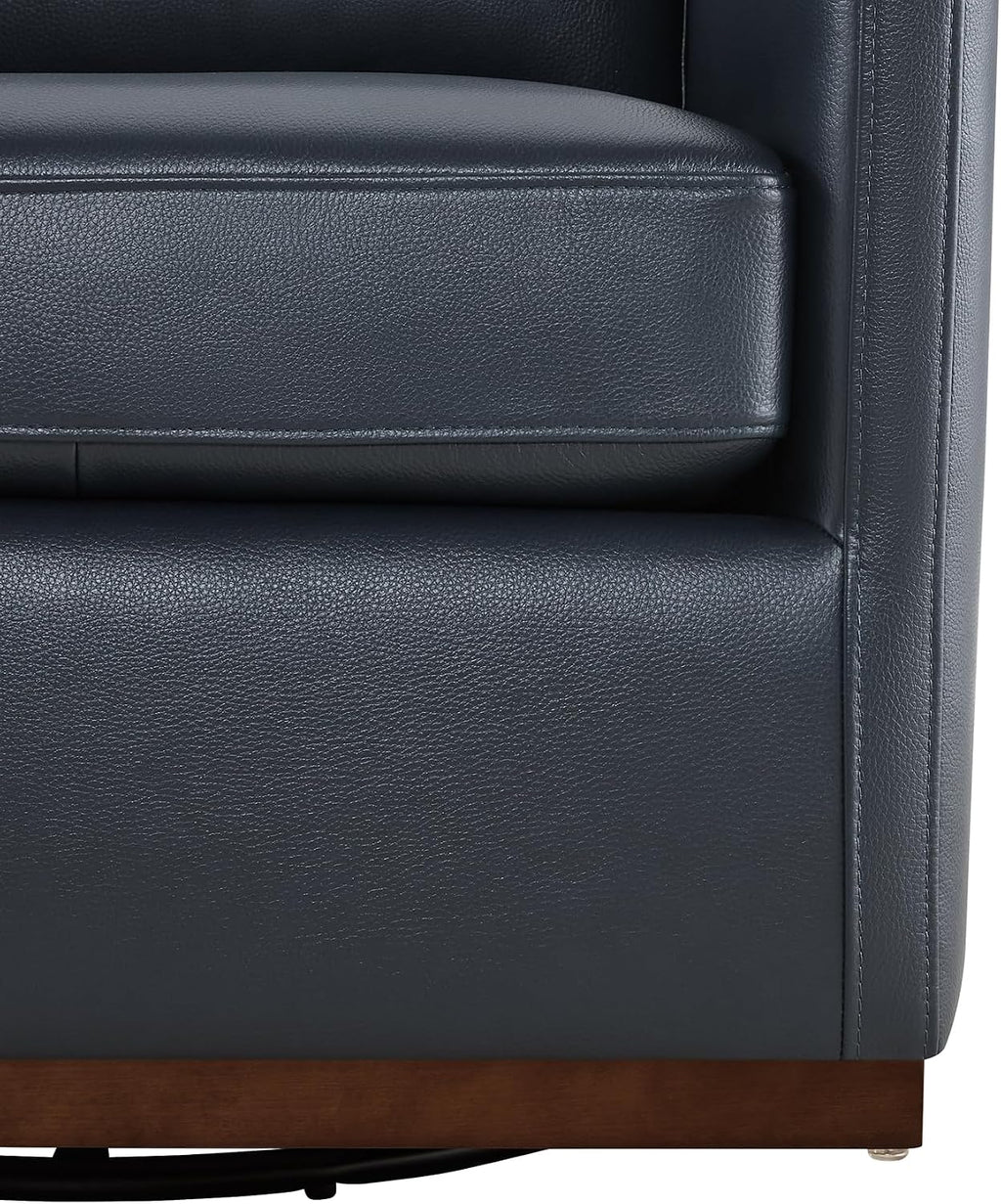 CHITA Genuine Leather Swivel Chair, Wood Frame, Fully Assembled, Navy