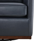 CHITA Genuine Leather Swivel Chair, Wood Frame, Fully Assembled, Navy