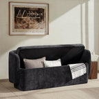 HULALA HOME 61" Bedroom Storage Bench with Low Backrest, Black | Upholstered Chenille End of Bed Bench, Large Storage Ottoman with Seating for Living Room