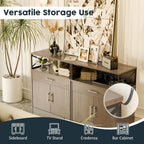 SUNLEI Kitchen Buffet Sideboard Cabinet, Storage Cabinets with 2 Doors and 1 Drawers, Open Storage & Adjustable Shelf, Farmhouse Coffee Bar Cabinet with Storages for Kitchen, Rustic Grey