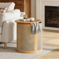 Hollow Woven Rattan Side Table, Round End Table for Living Room, Coffee Table for Small Space, Easy Assembly (Natural)