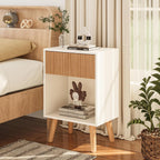 Fluted Nightstand, Modern Bedside Table with Storage Drawers and Open Wood Shelf, Night Stand with Solid Wood Legs, End Tables Side Tables for Living Room, Bedroom