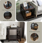 2-Tier Solid Wood End Table with Tempered Glass, Square Wooden Sofa Side Table Rustic Country Glasstop Espresso Nightstand with Shelf & Asterisk-Shaped Leg Base for Living Room, 27x22.5x24in