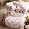 55" W x 75" D Oversized Chaise Lounge Chair Indoor with Ottoman,Pink | 38D Sponge,Round Reading Chair Luxury Plush Cloud Circle Sleeper for Living Room Bedroom, 5 Pillows,Faux Fur
