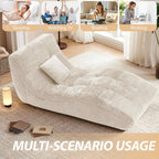 Chaise Lounge Chair with Curved Back, Modern Upholstered Recliner Sofa, Tufted Accent Lounger Comfortable Lazy Chair for Bedroom, Apartment (Beige)
