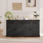 Vipbear 65" Large Sideboard Buffet Cabinet with Storage, Farmhouse Buffet Table Wine Coffee Bar Kitchen Storage Cabinet with 3 Drawers 4 Doors for Living Room, Kitchen, Dining Room, Black Oak