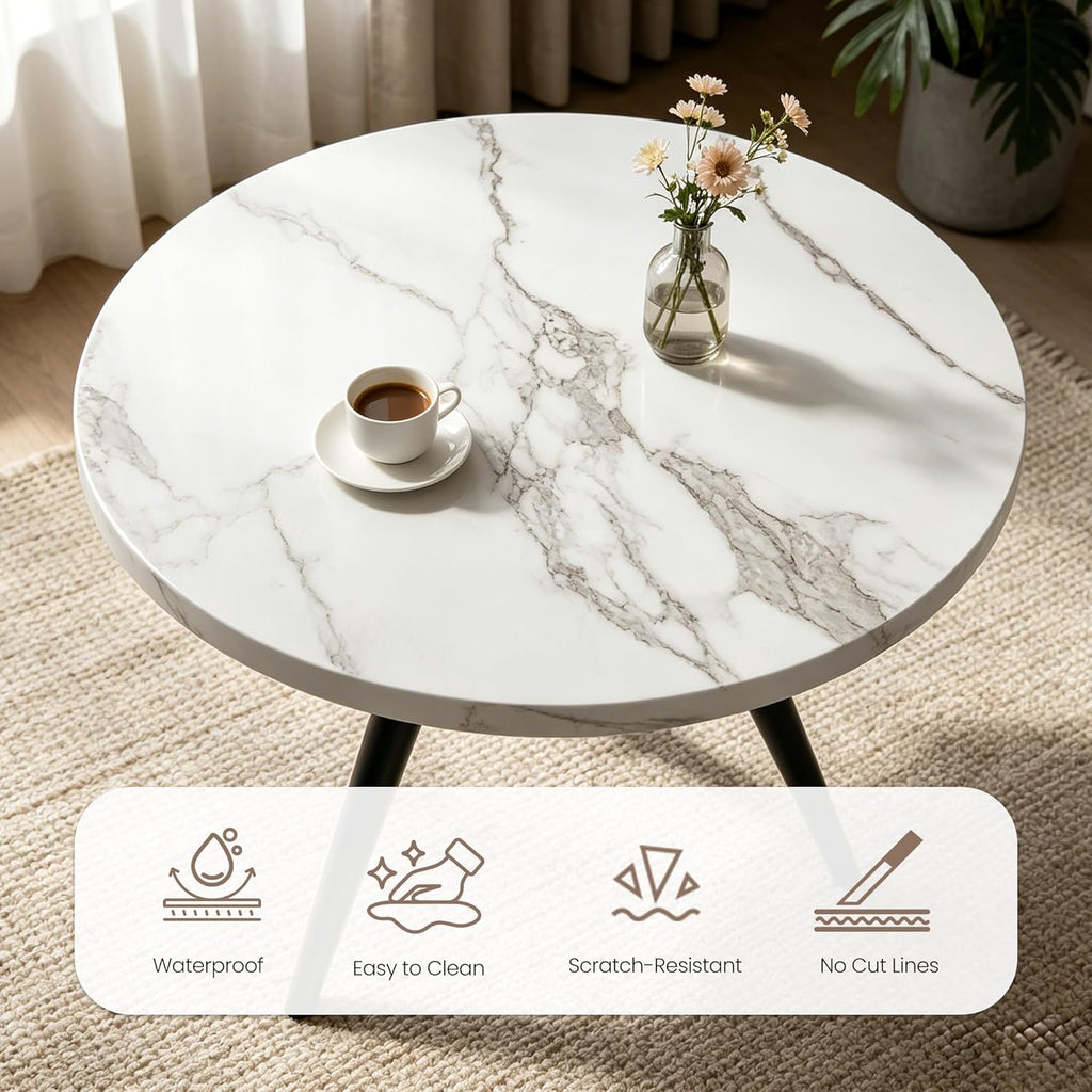 34.6" Round Dining Table for 4 People, Modern Kitchen Coffee Table White | Space-saving MDF Top, Tapered Legs & Thickened Edge, Sturdy & Seamless, Small Table Great for Dining Room, Office, Apartment