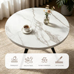 34.6" Round Dining Table for 4 People, Modern Kitchen Coffee Table White | Space-saving MDF Top, Tapered Legs & Thickened Edge, Sturdy & Seamless, Small Table Great for Dining Room, Office, Apartment