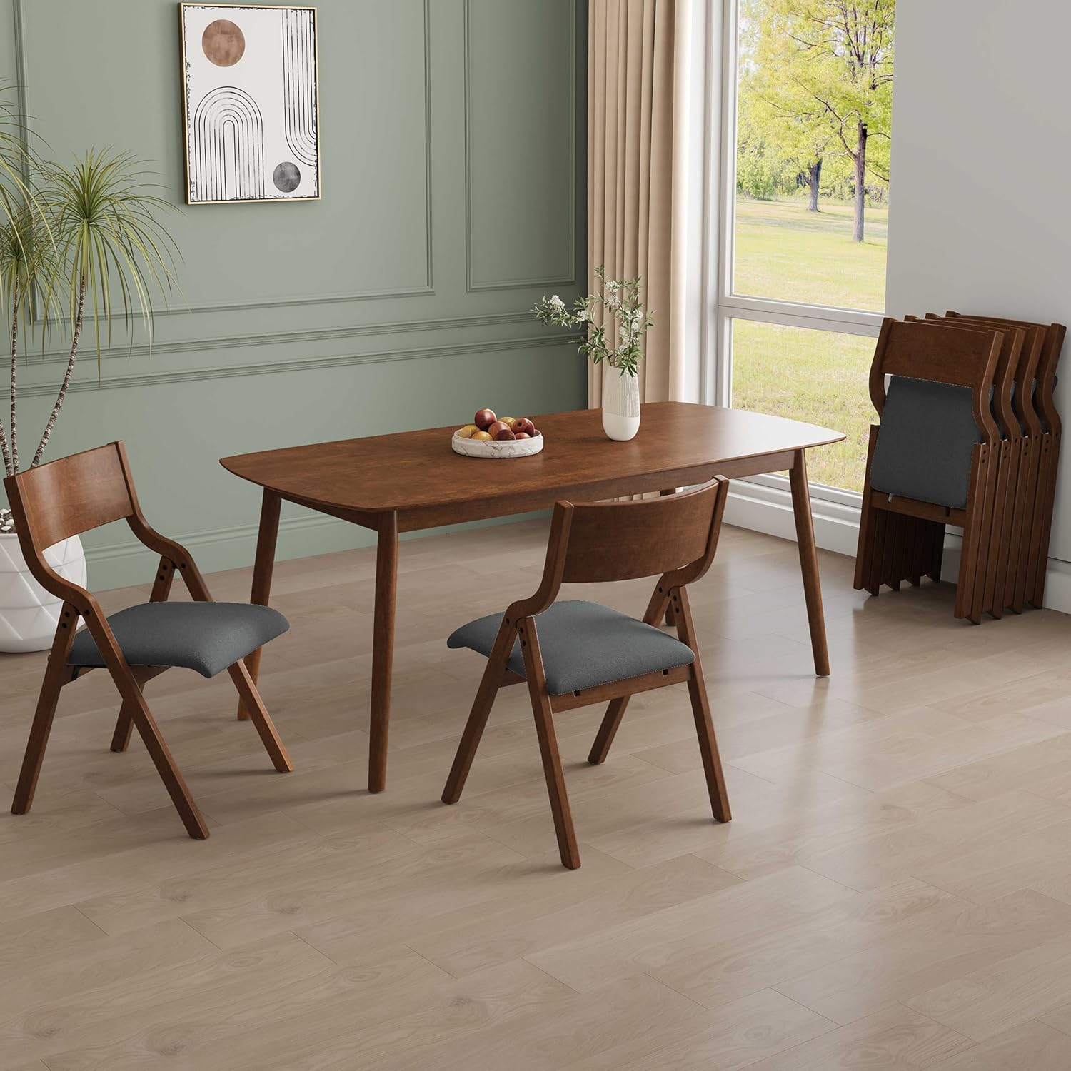 Folding Upholstered Dining Chairs 2-Piece Set,Ready to go | Upholstered with padded Seat, Solid Wood legs, Modern Side Chair, No Assembly Required,Foldable & Space-Saving