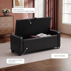 GRAINELL 42.13” Storage Ottoman Bench, Upholstered Tufted Bedroom Bench with Storage, End of Bed Storage Bench for Living Room & Entryway, 350 lb Capacity, Leather Black