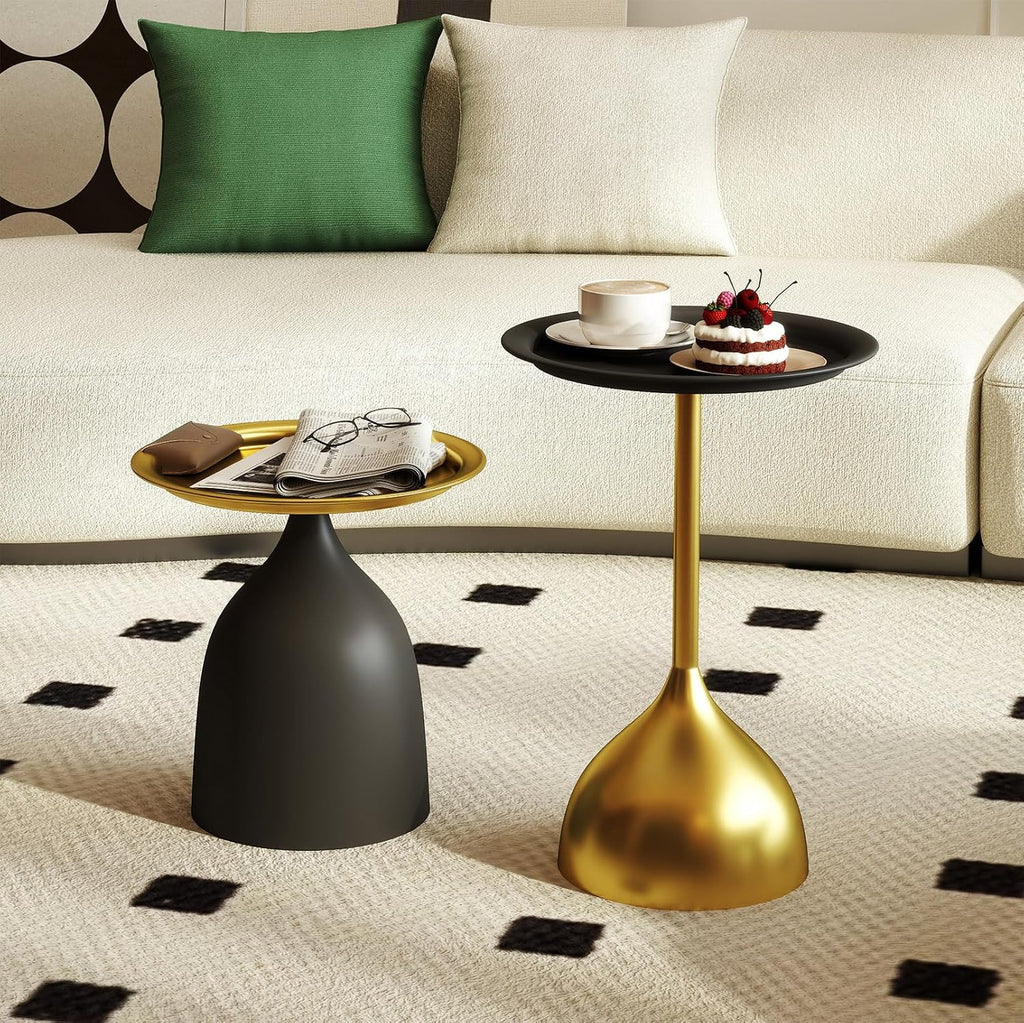 Benkyo Black and Gold Nesting Tables Pedestal Coffee Table Set of 2 Round Side Tables Metal End Table Small Circle Modern Sofa Table for Living Room