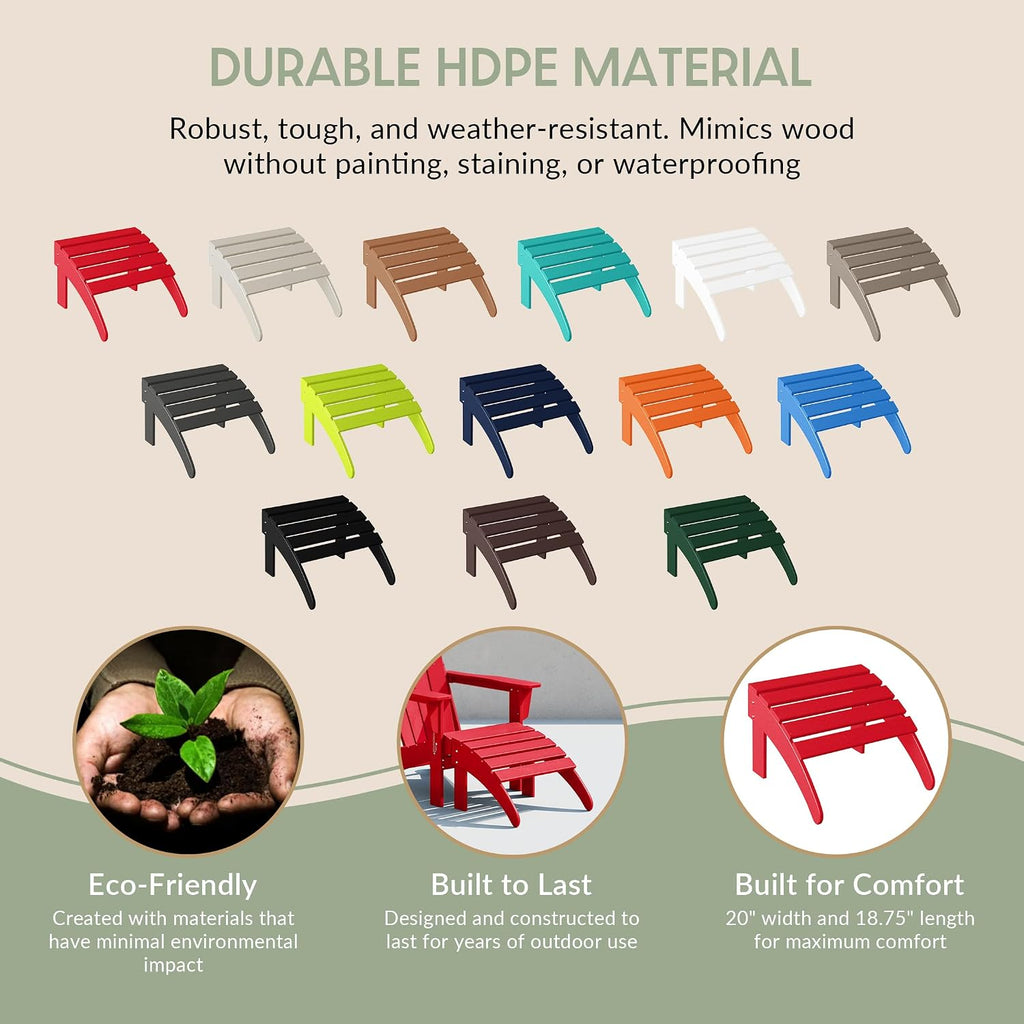 WestinTrends Outdoor Patio Adirondack Ottoman Foot Rest, All Weather Poly Lumber Foot Stool for Adirondack Chair, Widely Used for Outside Porch Pool Lawn Backyard, Red