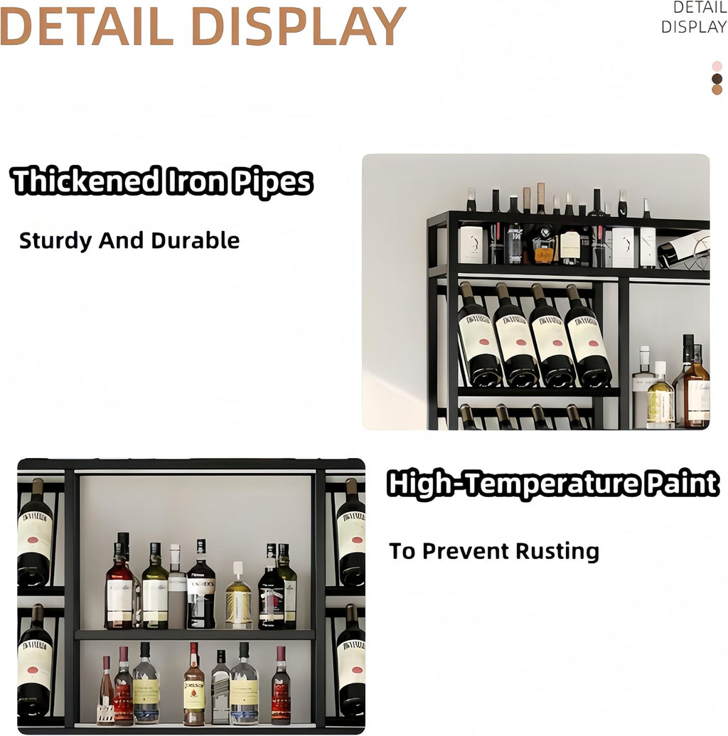 55 Inch Wine Rack Wall Mounted, 3-Tier Wall Bar Shelf with Glass Holder, Industrial Metal Wine Storage Display Rack for Home Bars or Kitchen Display, Gold