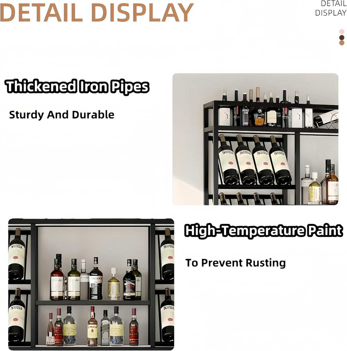 55 Inch Wine Rack Wall Mounted, 3-Tier Wall Bar Shelf with Glass Holder, Industrial Metal Wine Storage Display Rack for Home Bars or Kitchen Display, Gold