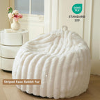 MEGO 3FT Fluffy Faux Rabbit Fur Bean Bag Chair Cover, No Filler, Beige | Plush Ribbed Stuffed Animal Bean Bag Storage, Washable & Anti-slip, Decor Furry Striped Large Beanbag Cover for Girls Adults