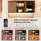 ELYKEN 71" Kitchen Pantry Storage Cabinet with Outlet & LED Lights, Brown