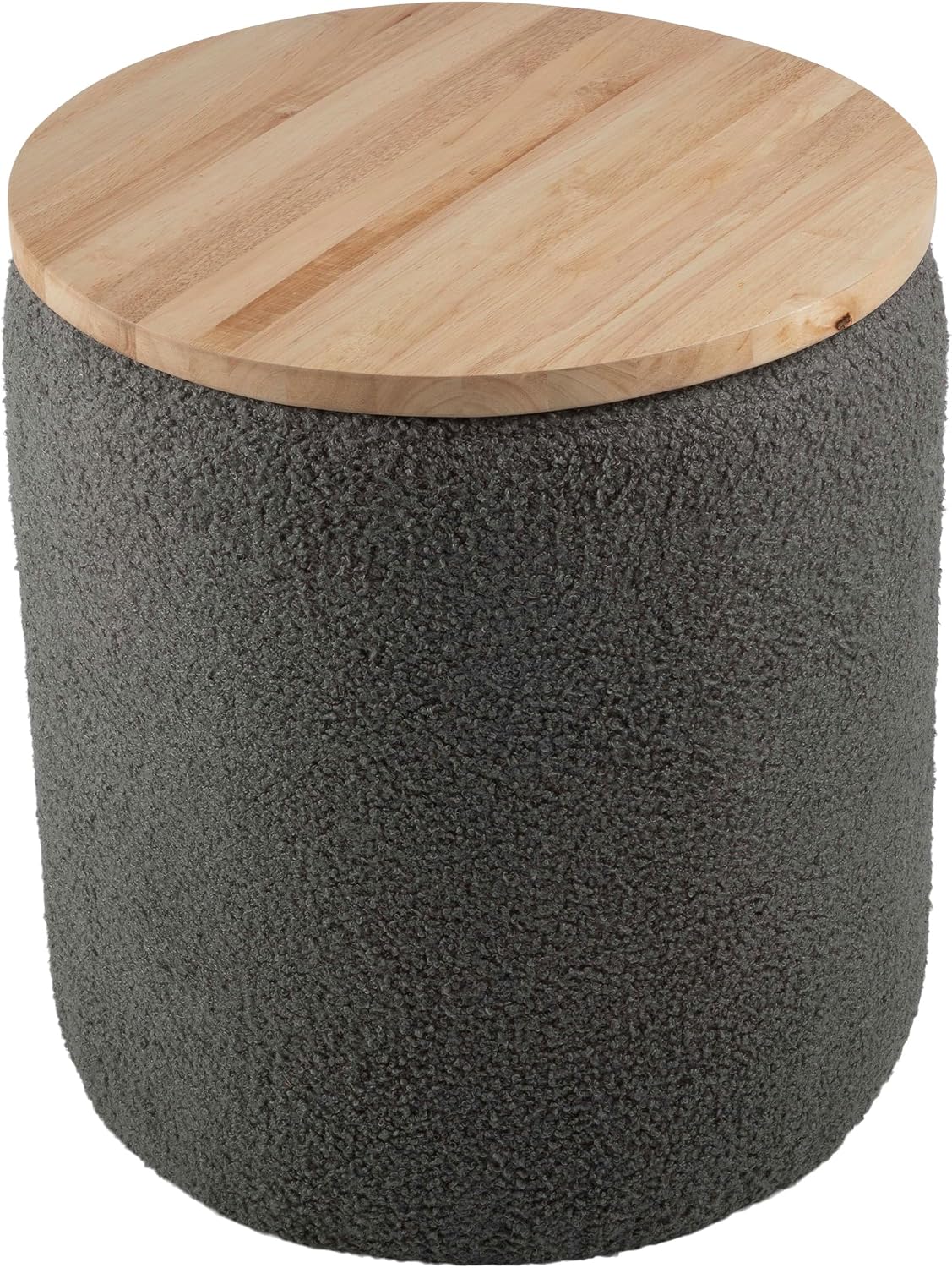 Storage Ottoman - Teddy Fabric Upholstered Ottoman with Wood Top for Living Room, Dorm, or Apartment - Ottomans with Storage by Lavish Home (Dark Gray)