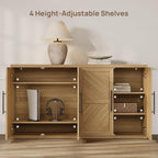 SICOTAS Buffet Cabinet with 4 Doors, Modern Sideboard Cabinet with Storage and Adjustable Shelves, Large Credenza Storage Cabinet (1, Oak Brown)