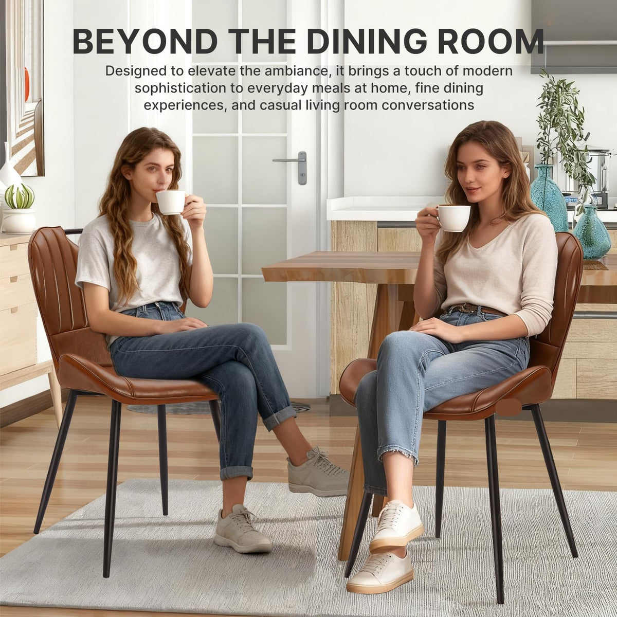 Modern Dining Chair, Faux Leather with Metal Legs for Kitchen (1PCS, Brown) | Easy to Clean Faux Leather, Ergonomic Back Support, 300 lbs Capacity, Minimalist for Kitchen, Dining Room, Restaurant, Cafe