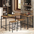YATINEY L-Shaped Bar Table Chairs Set, 78.7" Bar Height Table and 2 Chairs, Convertible Bar Table with Stools for Kitchen, Corner, Apartment, Easy to Assemble, Rustic Brown and Black BT14BR