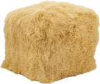 SARO LIFESTYLE Mongolian Lamb Wool Pouf Ottoman – Gold, 18” x 18” x 16” with Firm Insert, Luxury Textured Accent Footrest or Extra Seating