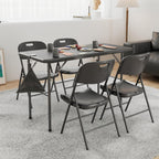 VECELO Folding Table 4 Foot with Mesh Bag, Indoor Outdoor Heavy-Duty Portable w/Handle,Fold-in-Half for Picnic, Party, Camping, Matte Black