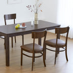 Livinia Mint Dining Chair Set of 2, Solid Malaysian Oak PU Leather Upholstered Cushion Seat, Straight Back Side Chairs (Walnut)