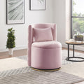Swivel Chair with Storage for Living Room, Round Velvet Vanity Chair with Tufted Button Back, Pillow Included (Pink)