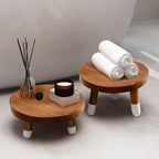 9" Round Dip Dyed Teak Plant Stand |Wood Risers for Decor | Wood Pedestal Stand Riser 4"+6" Tall-2 Pack