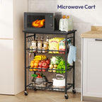 SWTYMIKI 24.4''x15.7'' Rolling Microwave Cart - 4 Tier Microwave Table Stand with 6 Storage Baskets, Coffee Bar with Wheels, Kitchen Utility Cart Shelf Rack Organizer for Vegetables, Potato, Black