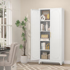 UNICOLY 75" Tall Pantry Storage Cabinet with Doors and 4 Adjustable Shelves, Freestanding Cupboard for Kitchen, Dining Room, Living Room, Bathroom, White