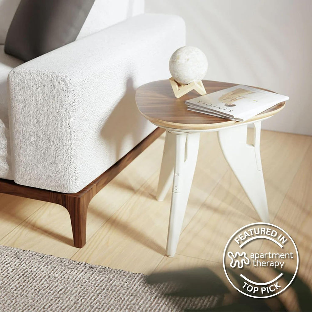 HOEK Side Table - Modern Square End Table and Multipurpose Stool with One-Click Assembly, Compact 17" x 17" Accent Table for Living Room, Bedroom, or Home Office (Walnut/White)