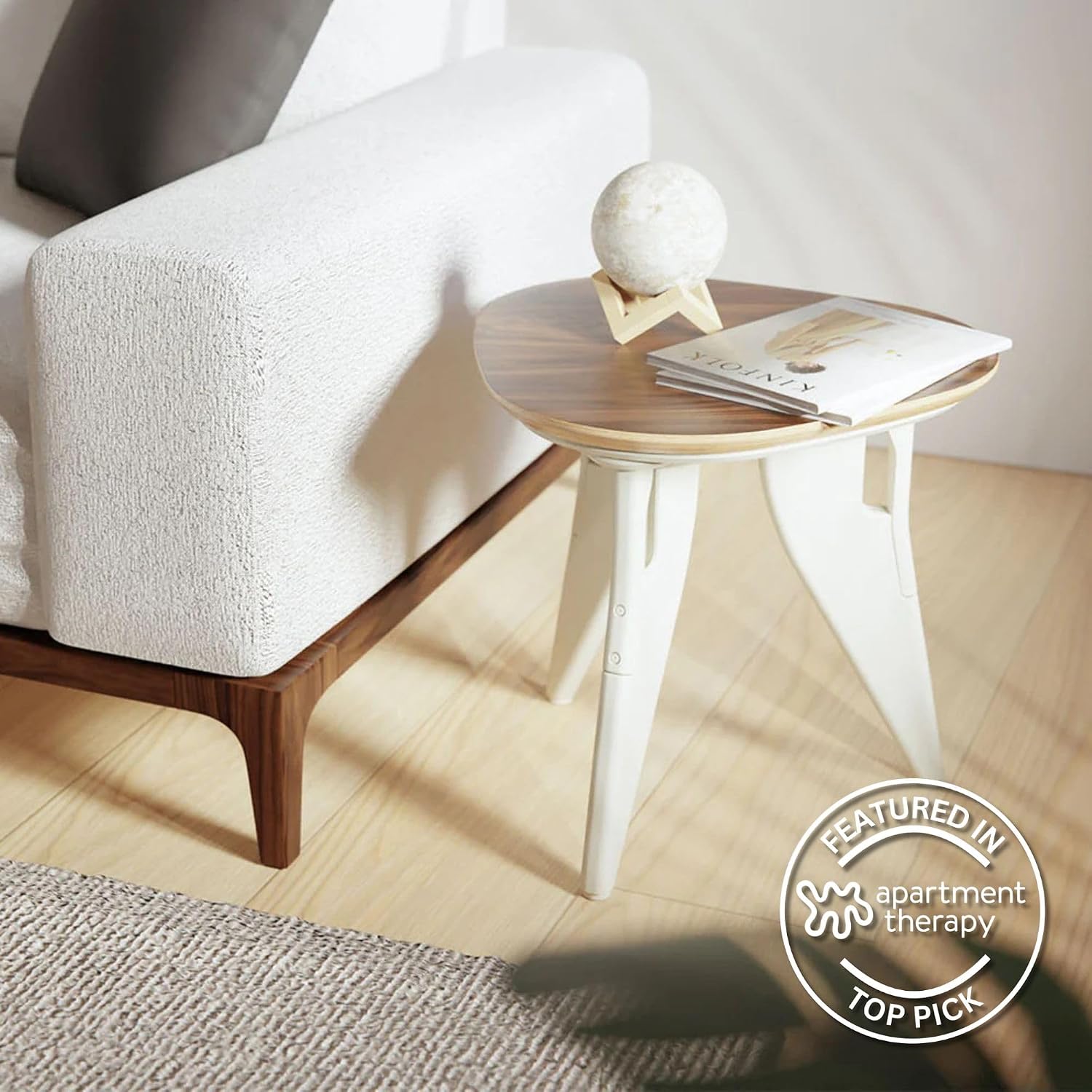 HOEK Side Table - Modern Square End Table and Multipurpose Stool with One-Click Assembly, Compact 17" x 17" Accent Table for Living Room, Bedroom, or Home Office (Walnut/White)