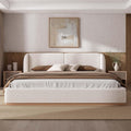 King Size Boucle Bed Frame, Soft Cloud Bed Frame with Upholstered Wingback Headboard and Solid Wooden Legs, Contemporary Aesthetic Platform Bed, No Box Spring Needed (White, King 1)