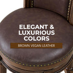 ROME + OAK Runyan 26 Swivel Counter Stool, Set of 3 | Rotating High Back Barstool in Dark Walnut Finish with Vintage Brown Vegan Leather Seat