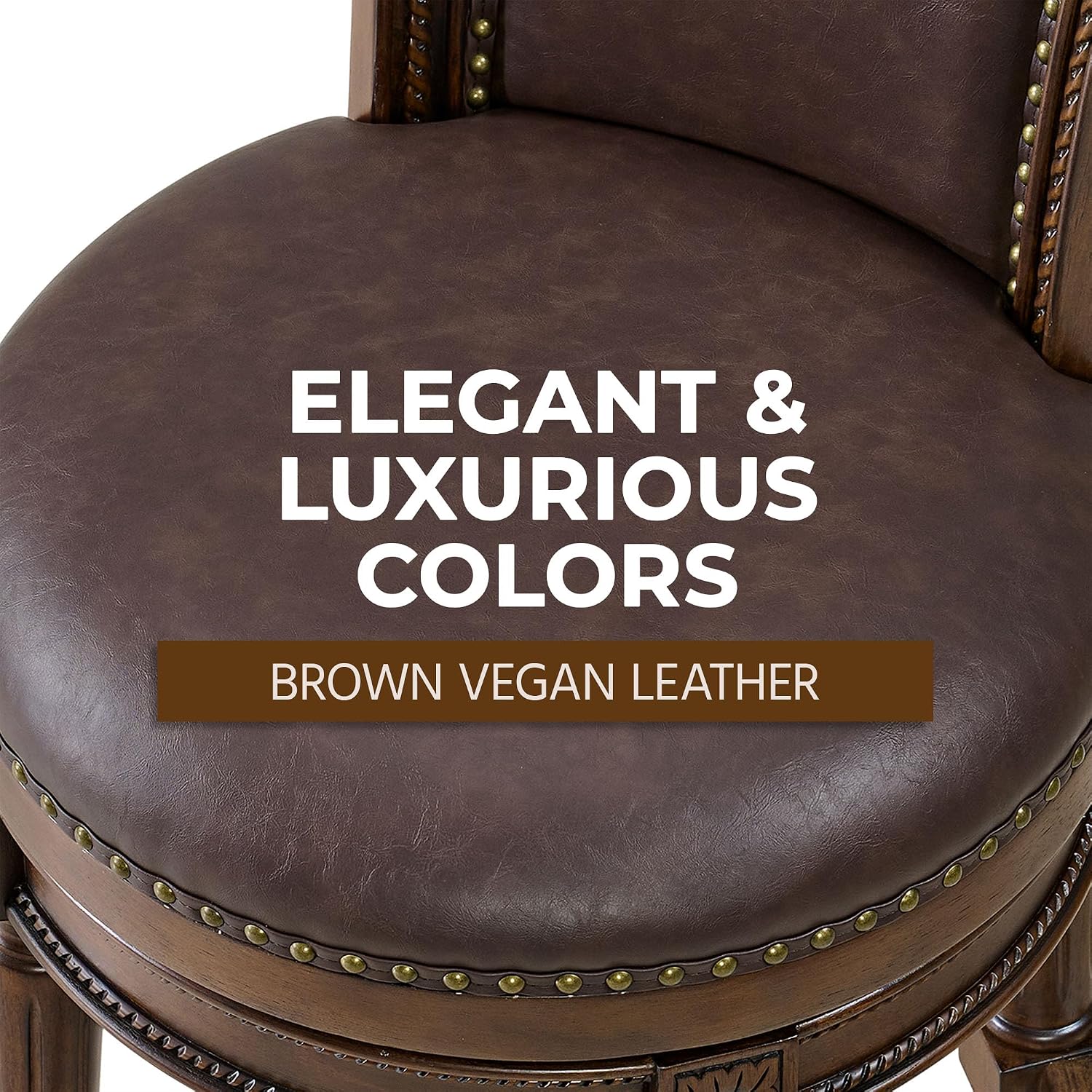 ROME + OAK Runyan 26 Swivel Counter Stool, Set of 3 | Rotating High Back Barstool in Dark Walnut Finish with Vintage Brown Vegan Leather Seat
