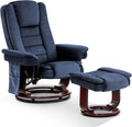 MCombo Swivel Recliner with Ottoman Chair, TV Chair Sets with Vibration Massage, for Small Space Living Room Bedroom 9096 9099 (Textile, Blue)