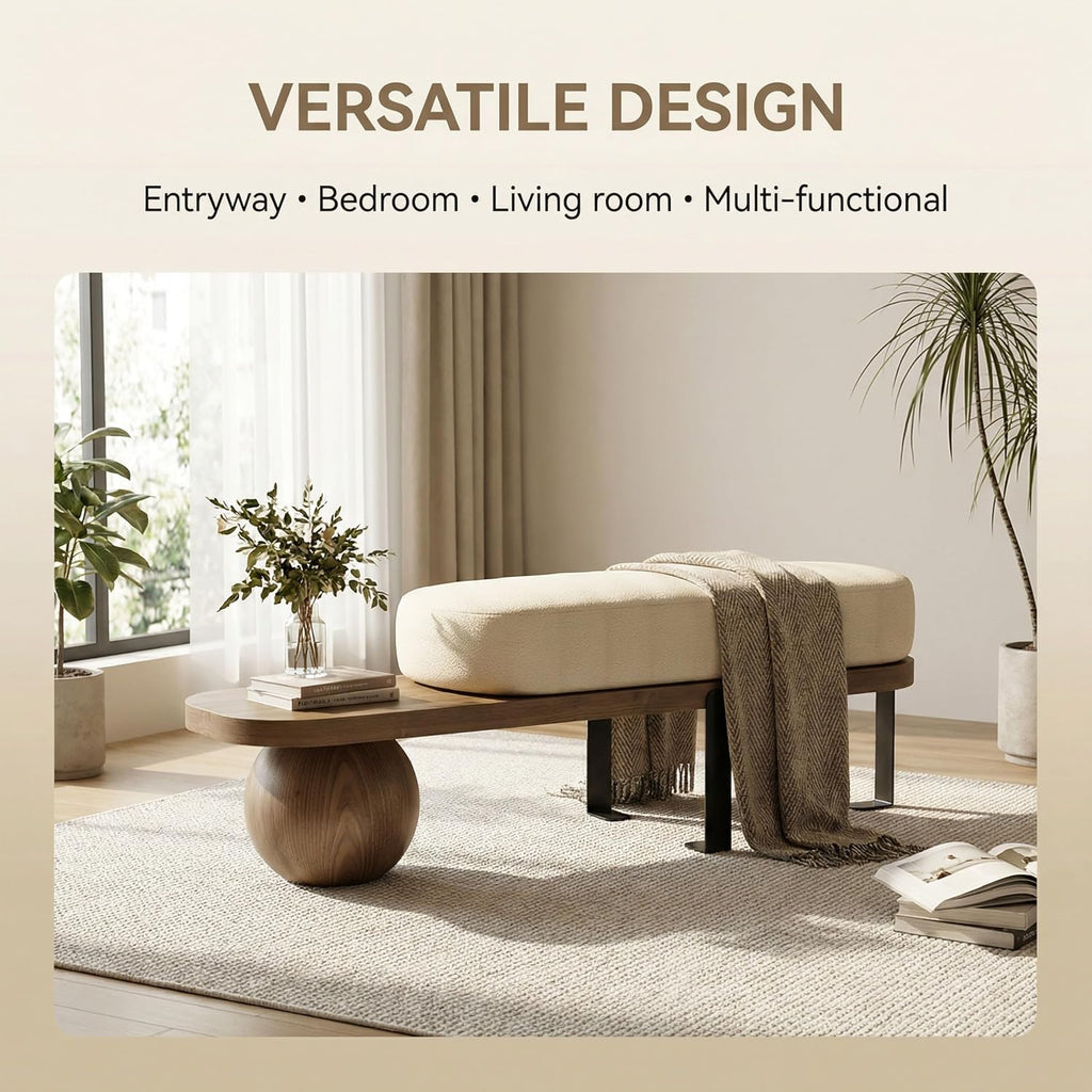 Upholstered Entryway Bench, 300lb Cushioned Wooden Bench with Abstract Metal Legs, Modern Accent Seat for Bedroom Living Room Hallway 80 * 35 * 45cm