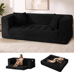 MAXYOYO Folding Sofa Bed, Convertible Loveseat Couch with Pillow | 3-Seat Foldable Floor Sofa Bed with Back Support, Tufted Floor Couch with Side Pocket & Armrests for Living Room, Apartment