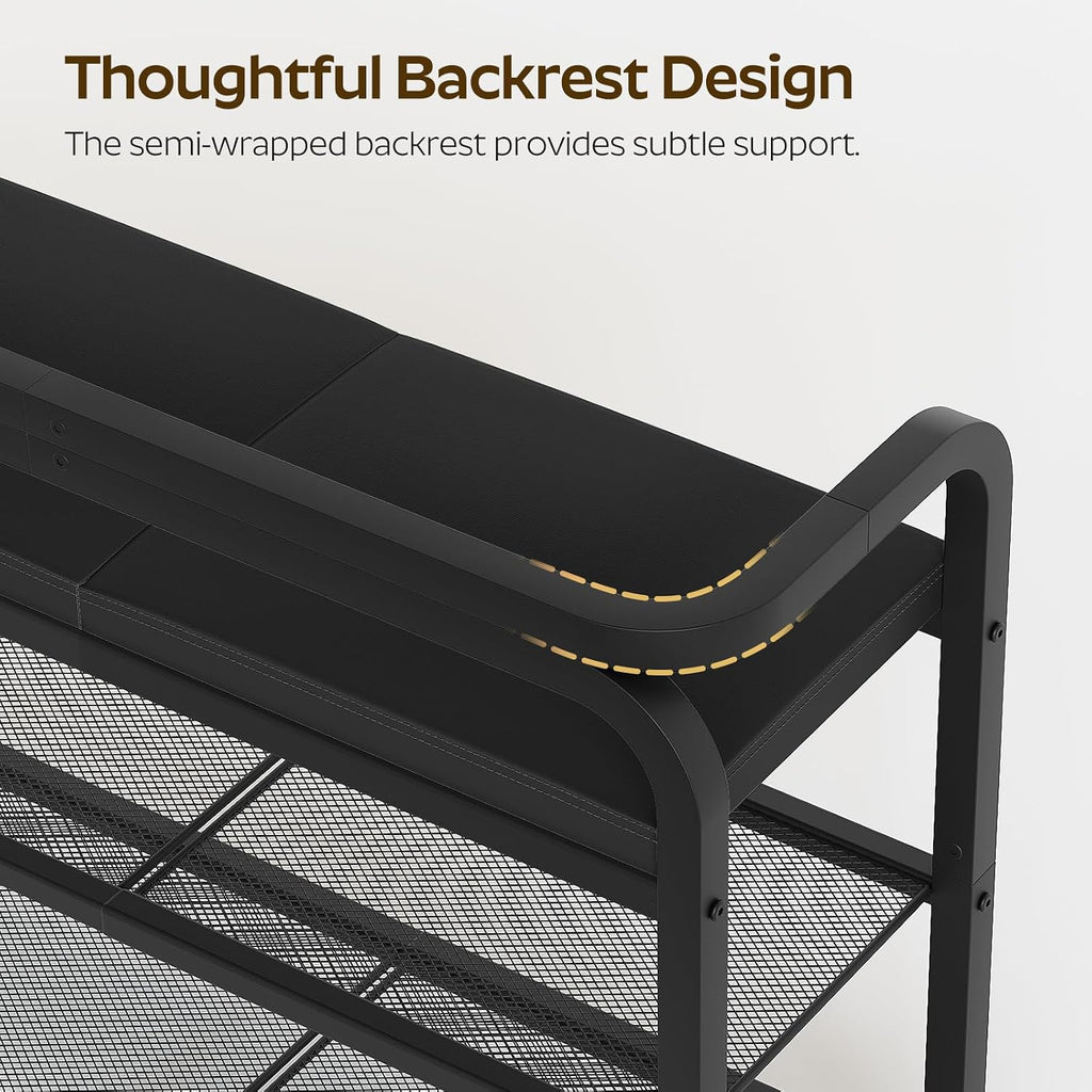 YATINEY Shoe Bench with Backrest, Entryway Bench, 2-Tier Shoe Rack with PU Padded Seat, Upholstered Shoe Storage Bench with Back, for Hallway, Entryway, Foyer, Bedroom, Black HX04BB