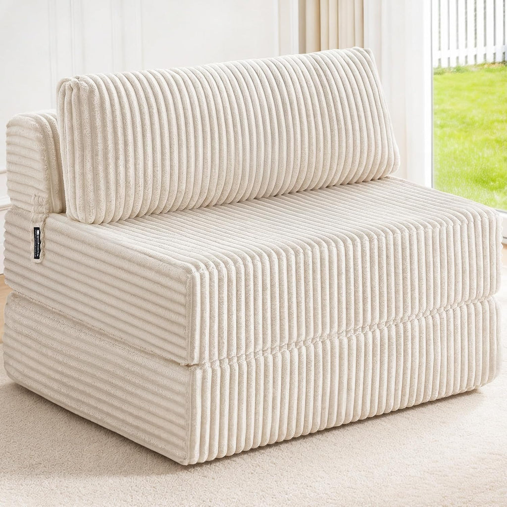 Convertible 4-in-1 Folding Sofa Bed Sleeper Chair Couch Foldable Chaise Lounger & Mattress Pocket Coils+Foam Fill Medium Support, No Assembly for Living Room/Bedroom, Twin Beige