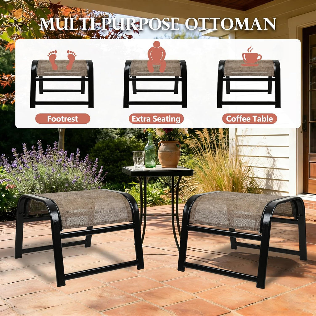 Assembled Patio Footstools for Outdoor 2 Set, Iron Breathable Ottoman for Garden Greige