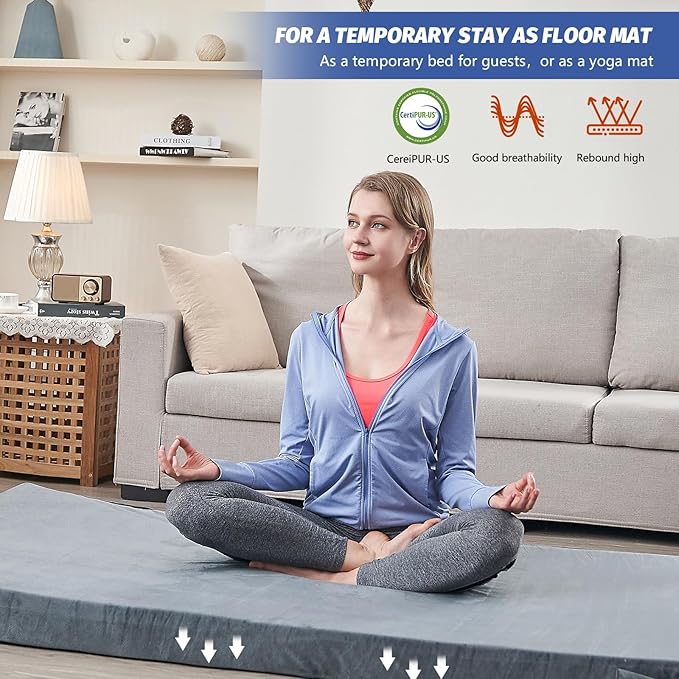 CYMULA CertiPUR-US Memory Foam Camping Mattress Pad, Portable Foam Sleeping Pad for Camping, Roll up Sleeping Mat for Adults Guest Floor Bed for Sleepover, Car, Tent SUV Cot Mattress