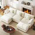 WorthFurni 111.4" Modular Sectional Sofa, U Shape Cloud Couch with 2 Movable Ottoman, Comfy Chenille Deep Seat Sofa with Soft Pillows for Living Room Bedroom Apartment (Beige)