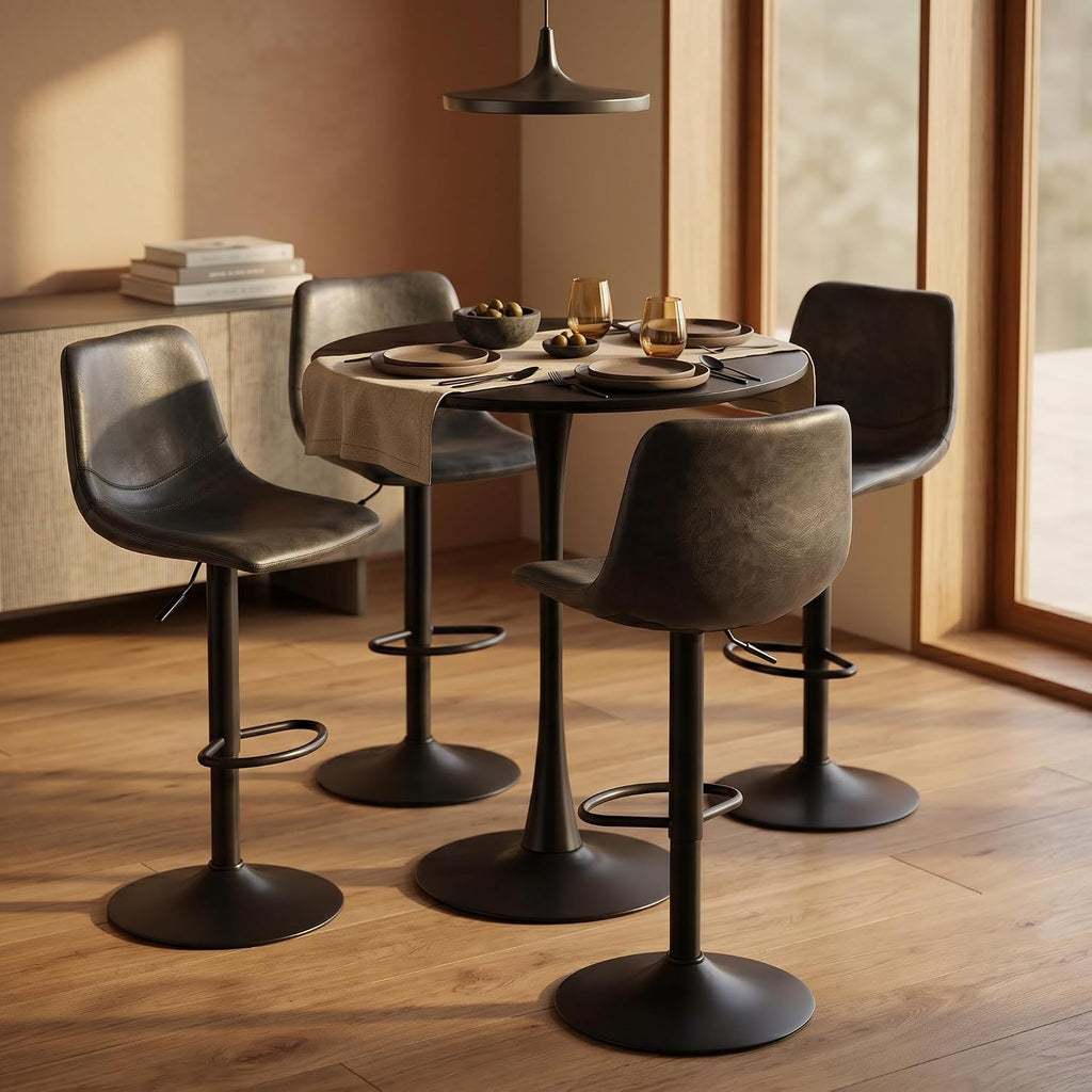 LeisureMod Bristol Collection 35" Round Bar Height Table, Modern MDF Top Pub with Black Pedestal Base, Bistro Cocktail Table for Kitchen, Dining Room, Cafe, Restaurant & Home Bar, Black
